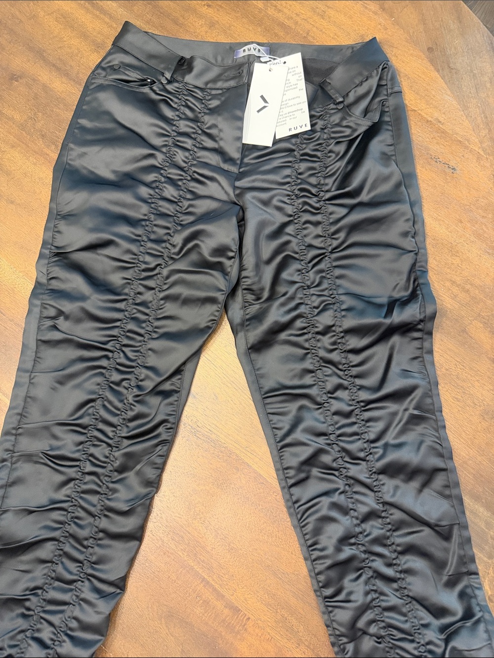 Ruve Black Ruched Satin Jogger Pants